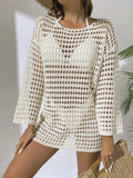 Crochet Knit Long Sleeve Cover-Up Beige / S