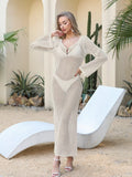 Crochet Knit Long Sleeve Cover-Up Dress