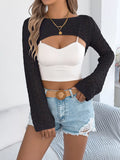 Crochet Knit Open Front Shrug Cover Up Black / S