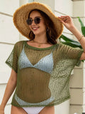 Crochet Knit Round Neck Cover-Up Army Green / S