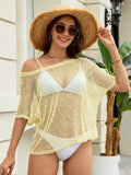 Crochet Knit Round Neck Cover-Up Light Yellow / S