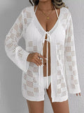Crochet Knit Tie Front Cover-Up
