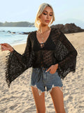 Crochet Knit Tie Front Cover-Up Black / S