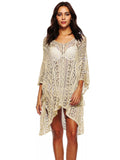 Crochet Knit V-Neck Cover-Up Beige / One Size