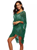 Crochet Knit V-Neck Cover-Up Dark Green / One Size