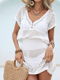 Crochet Knit V-Neck Cover Up Dress