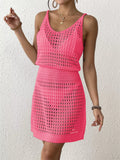 Crochet Knit V-Neck Cover-Up Dress Pink / S