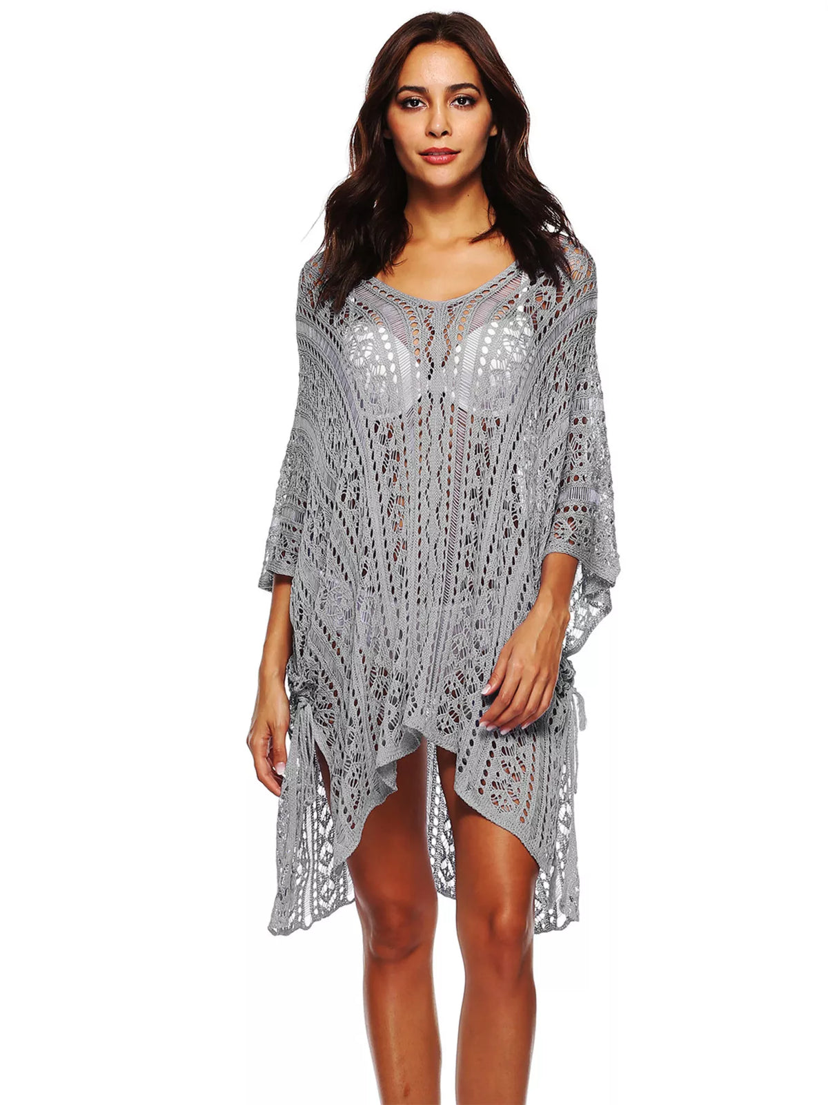 Crochet Knit V-Neck Cover-Up Gray / One Size