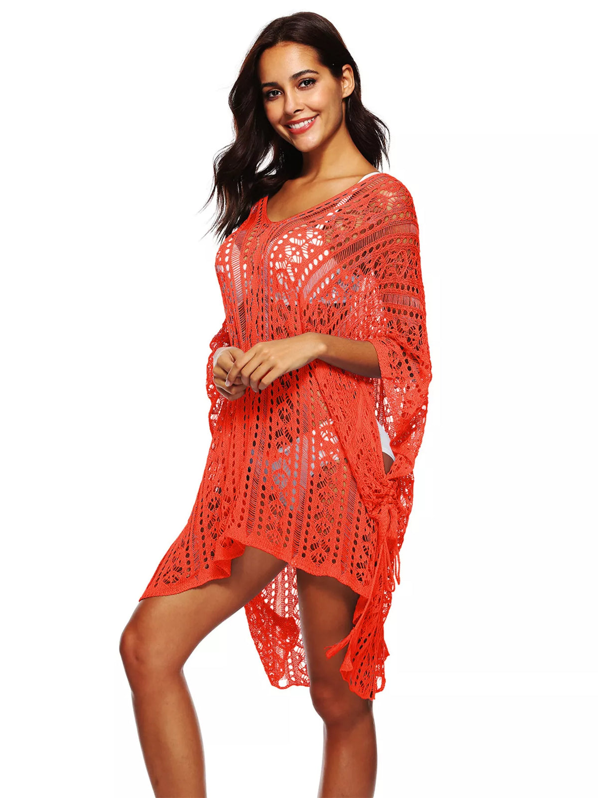 Crochet Knit V-Neck Cover-Up Orange / One Size
