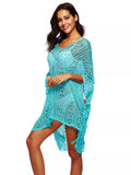 Crochet Knit V-Neck Cover-Up Pastel  Blue / One Size