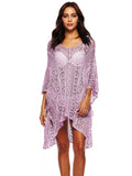 Crochet Knit V-Neck Cover-Up Pink Purple / One Size