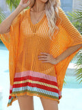 Crochet Rainbow Trim Cover-Up Dress Orange / One Size