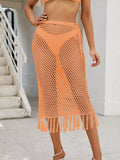 Sheer Crochet Knit Swim Cover-Up Skirt with Fringe Sherbet / S