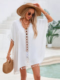 Crochet Trim Tassel Cover-Up Dress White / One Size