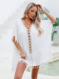 Crochet Trim Tassel Cover-Up Dress White / One Size