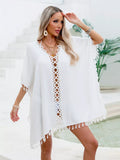 Crochet Trim Tassel Cover-Up Dress White / One Size