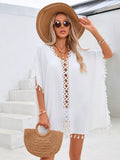 Crochet Trim Tassel Cover-Up Dress White / One Size