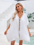 Crochet Trim Tassel Cover-Up Dress White / One Size