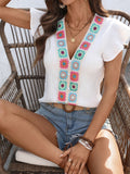 Crochet Trim V-Neck Blouse