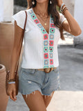 Crochet Trim V-Neck Blouse