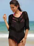 Crochet Trim V-Neck Cover Up Black / One Size