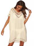 Crochet Trim V-Neck Cover-Up Dress Apricot / One Size