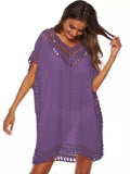 Crochet Trim V-Neck Cover-Up Dress Dark Purple / One Size