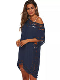 Crochet Trim V-Neck Cover-Up Dress Navy Blue / One Size
