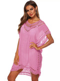 Crochet Trim V-Neck Cover-Up Dress Pink / One Size