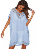 Crochet Trim V-Neck Cover-Up Dress Sky Blue / One Size