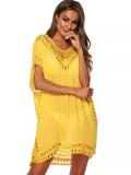 Crochet Trim V-Neck Cover-Up Dress Yellow / One Size
