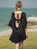 Crochet V-Neck Beach Cover-Up Dress Black / One Size