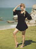 Crochet V-Neck Beach Cover-Up Dress Black / One Size