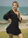 Crochet V-Neck Beach Cover-Up Dress Black / One Size