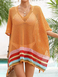 Crochet V-Neck Cover-Up Dress Orange / One Size