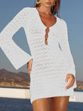 Crochet Knit Cover Up Dress White / S
