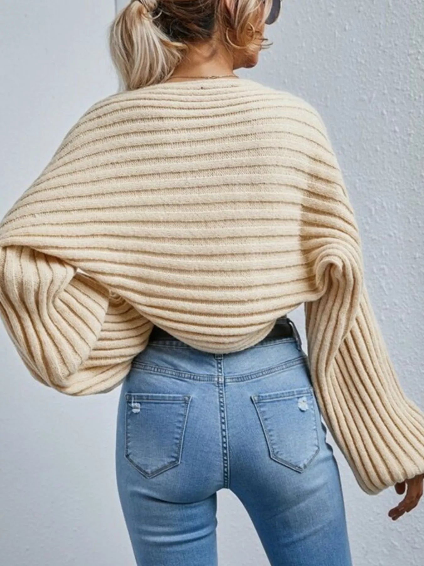 Cropped Ribbed Knit Cardigan