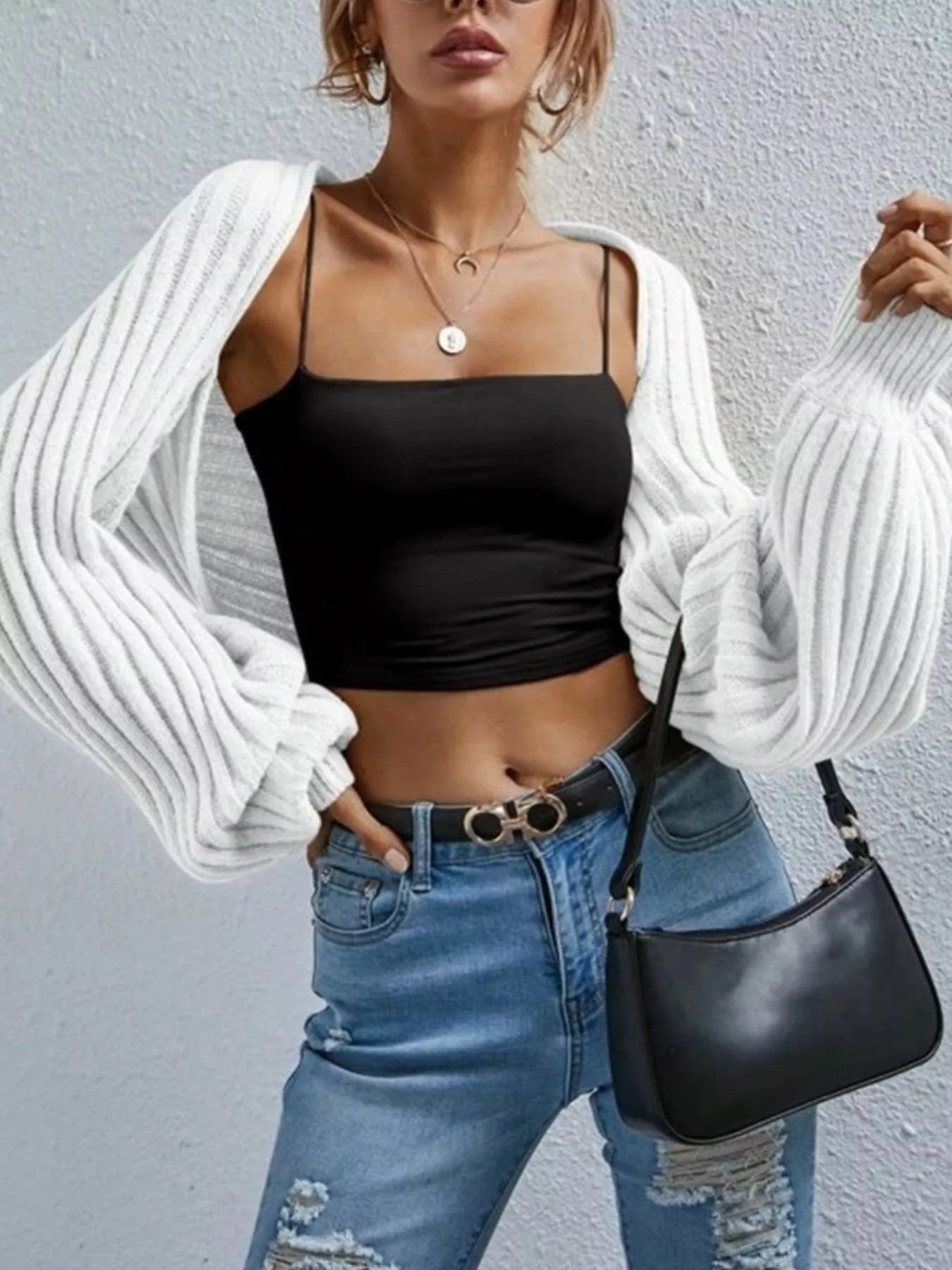 Cropped Ribbed Knit Cardigan