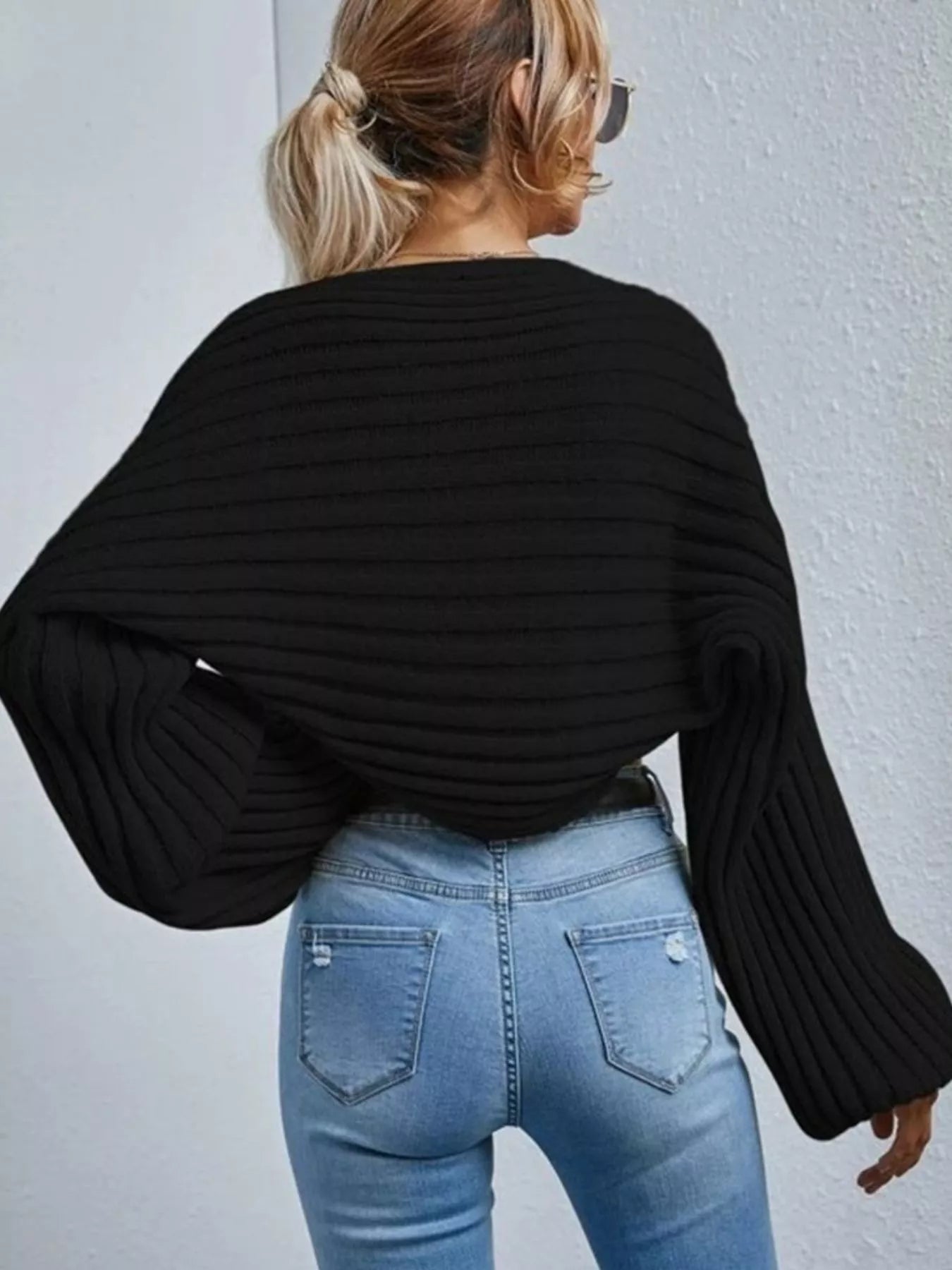 Cropped Ribbed Knit Cardigan