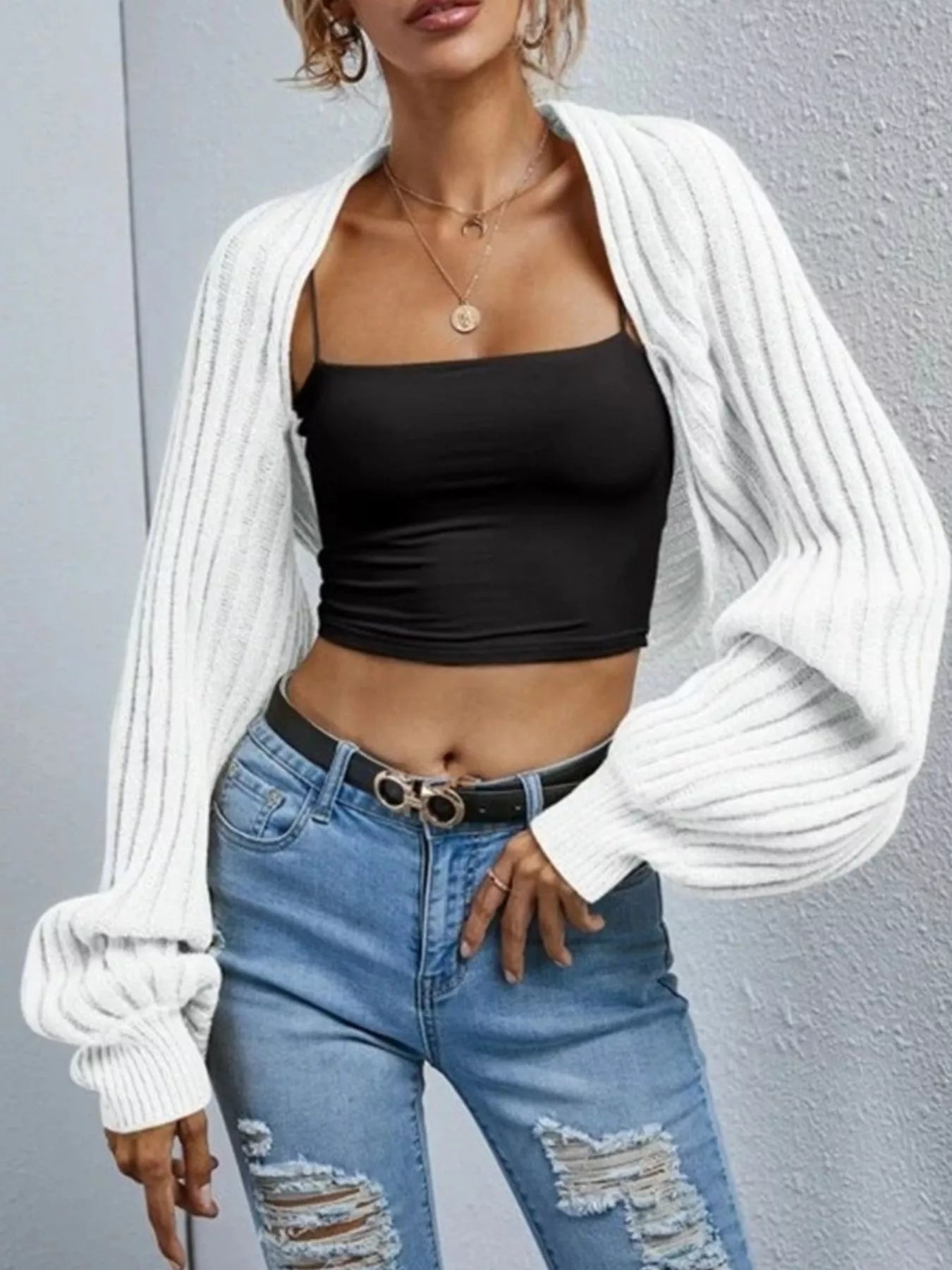 Cropped Ribbed Knit Cardigan