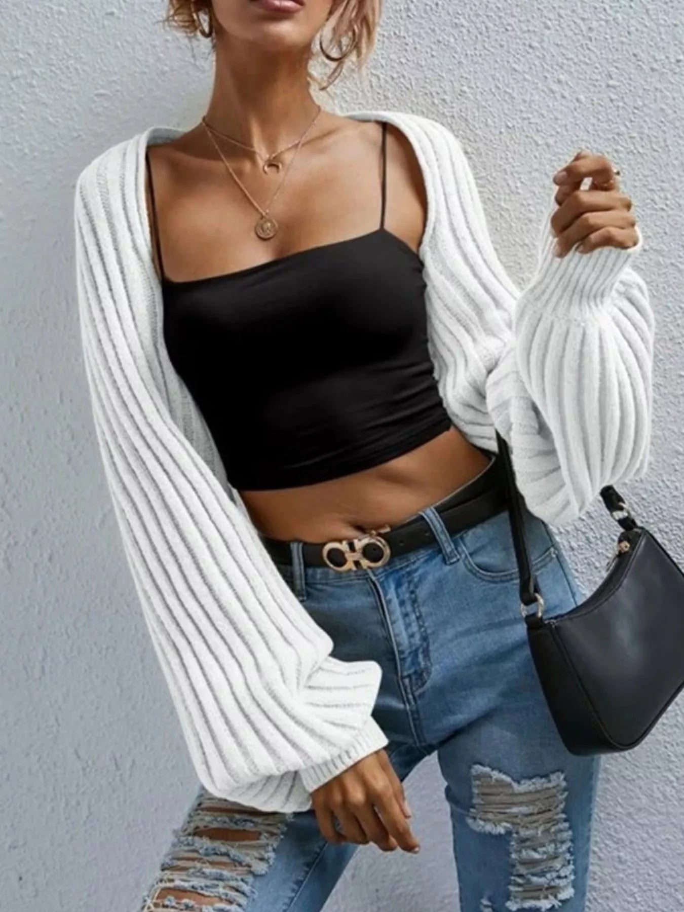 Cropped Ribbed Knit Cardigan