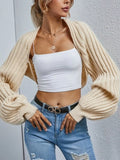 Cropped Ribbed Knit Cardigan Beige / S