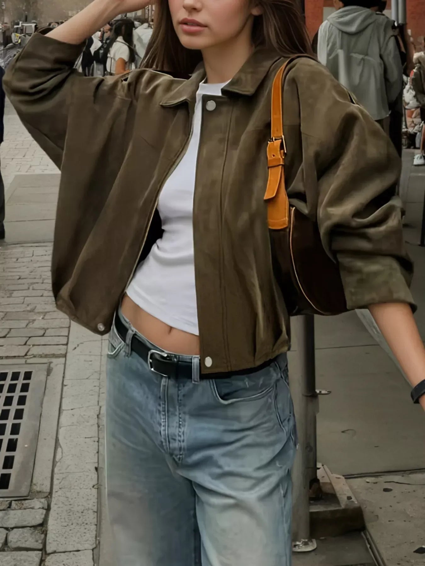 Cropped Suede Jacket Army Green / S