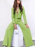 Cropped Top and Wide Leg Pants Set Lime / S