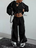 Cropped Zip-Up Hoodie and Wide-Leg Sweatpants Lounge Set