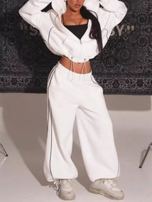 Cropped Zip-Up Hoodie & Wide-Leg Sweatpants Set
