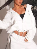 Cropped Zip-Up Hoodie and Wide-Leg Sweatpants Lounge Set