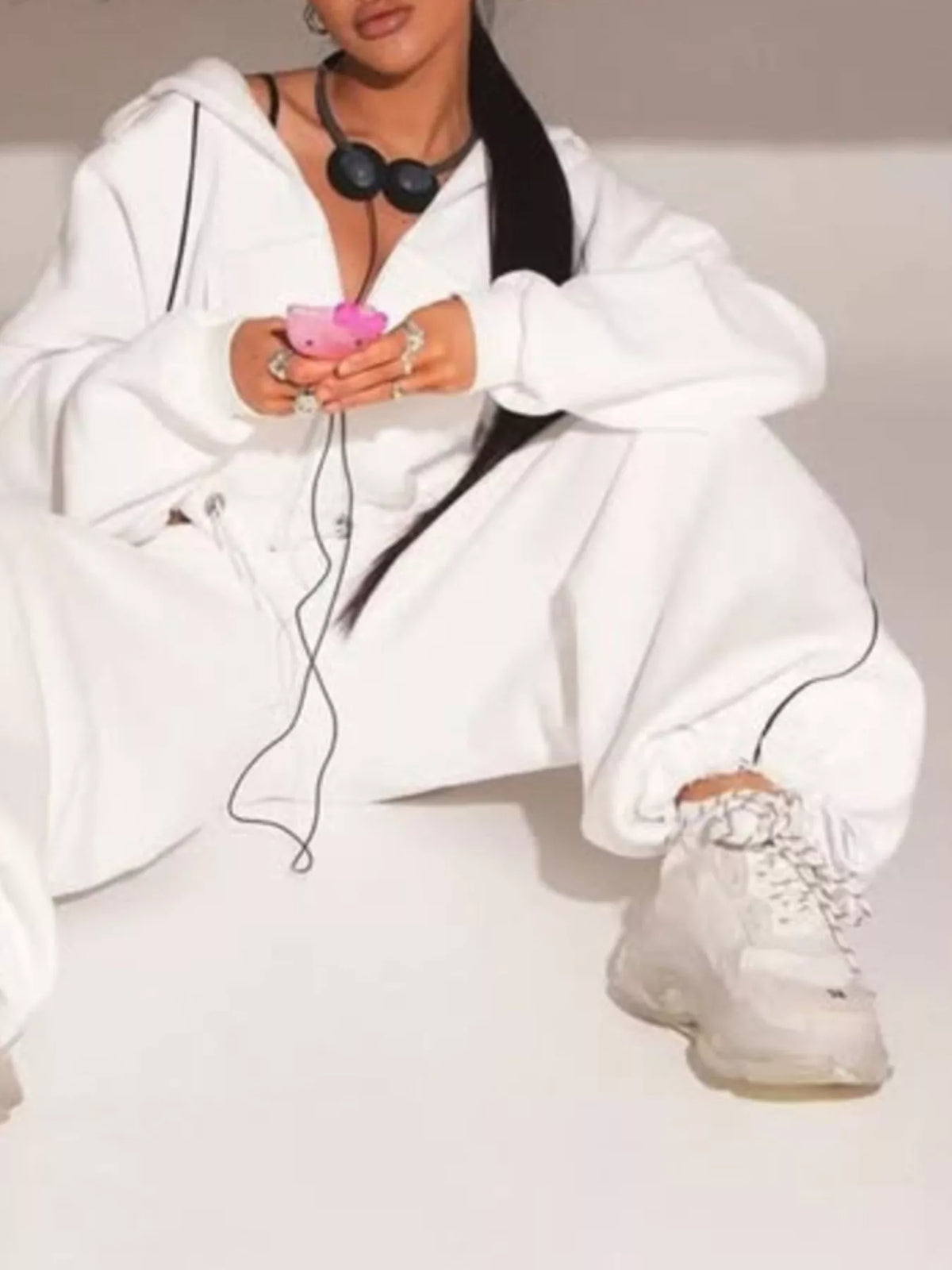 Cropped Zip-Up Hoodie and Wide-Leg Sweatpants Lounge Set