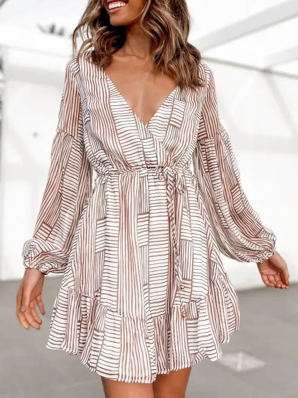 Cutout Back Surplice Dress Camel / S