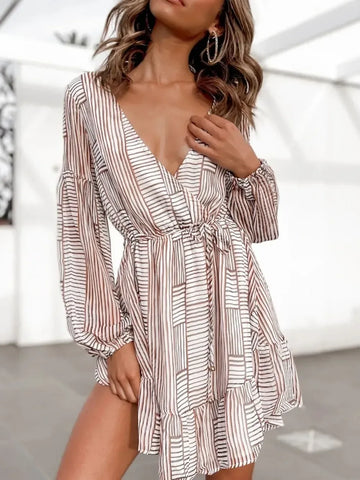 Cutout Back Surplice Dress Camel / S